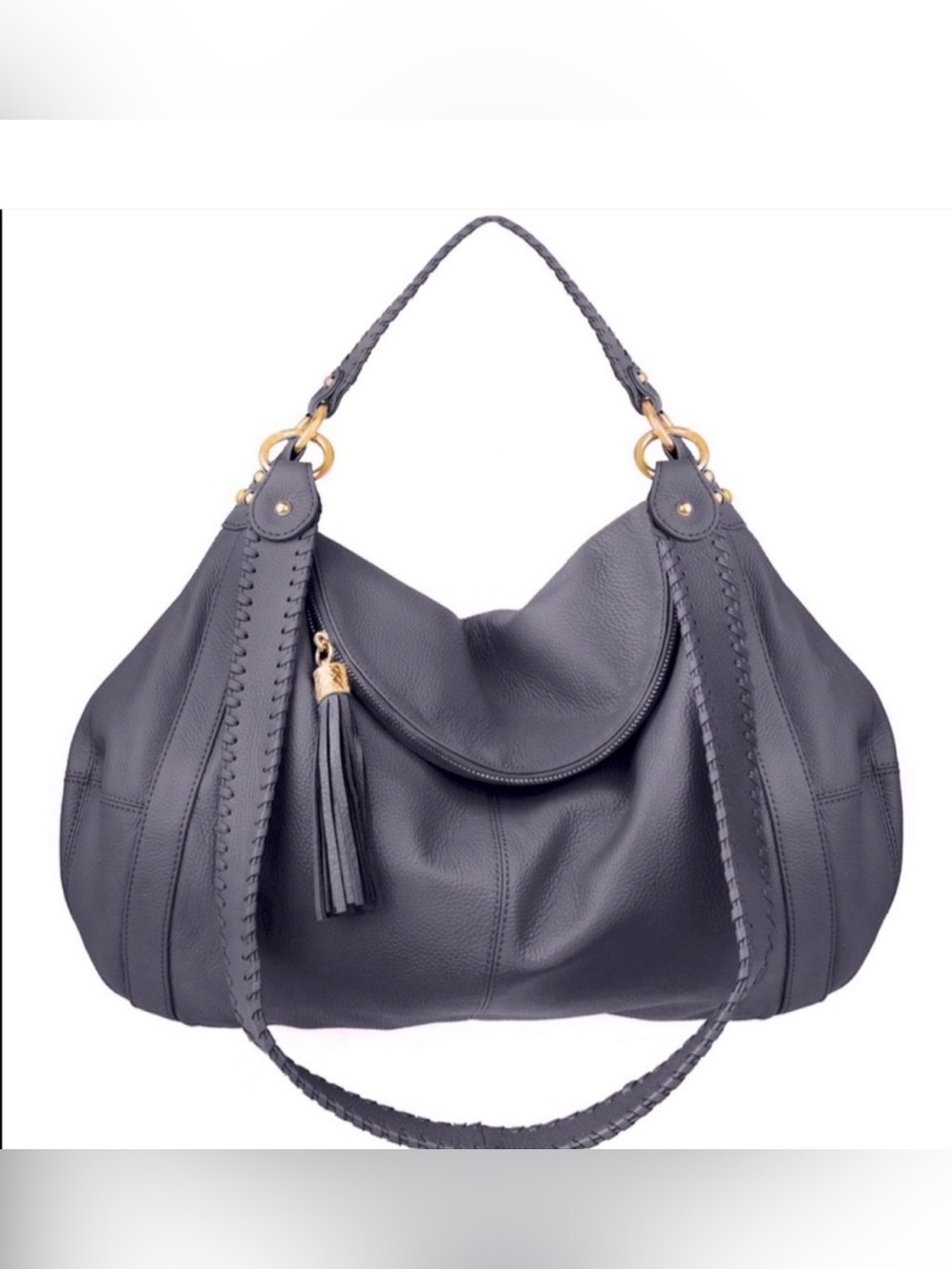 Rachel Leather Tassel Hobo Bag in Charcoal Gray